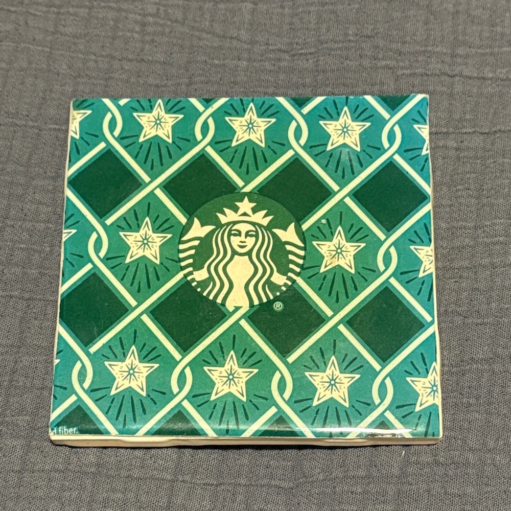Starbucks Emerald Green Patterned Tile Coaster GUC